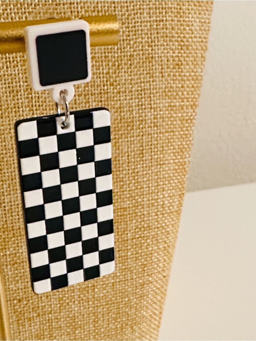 Fashion Jewelry Black & White Checkered Drop Earrings - Picture 5 of 6